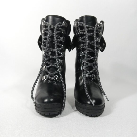 DKNY Black Moto Style Lace Up Logo High Heel Ankle Boots Womens Size 7.5 - Picture 5 of 14